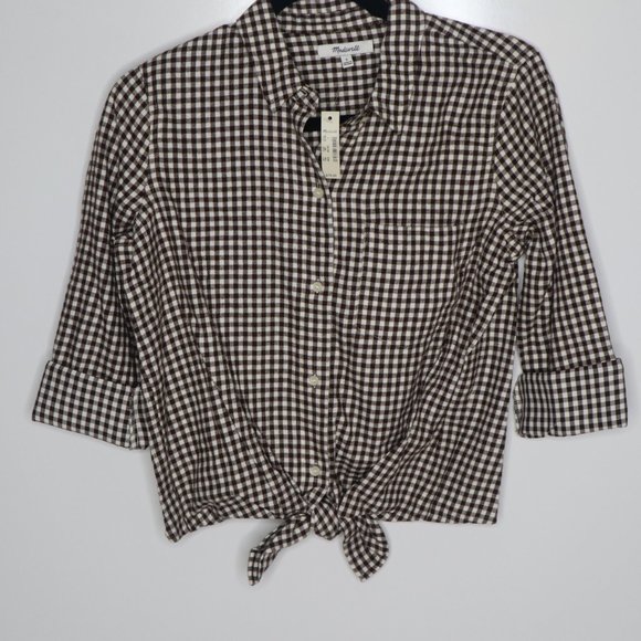 NWT Madewell Flannel Tie-Front Shirt in Gingham - Picture 3 of 9